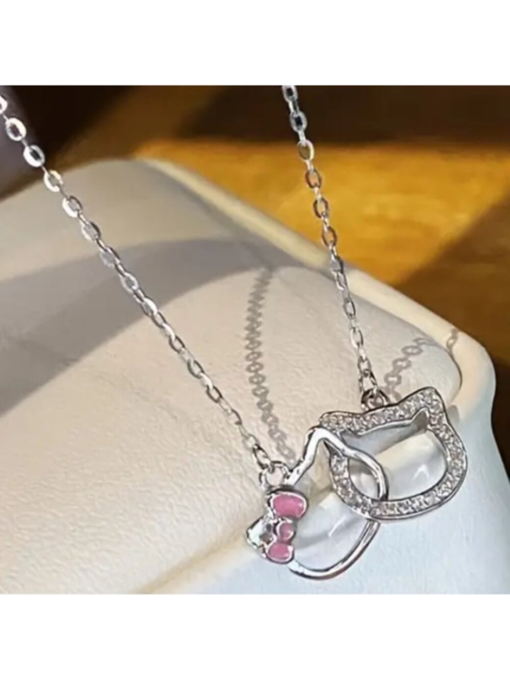Hello Kitty Rhinestone Pendant Necklace Sparkling Silver & Pink Charms - Picture 3 of 3